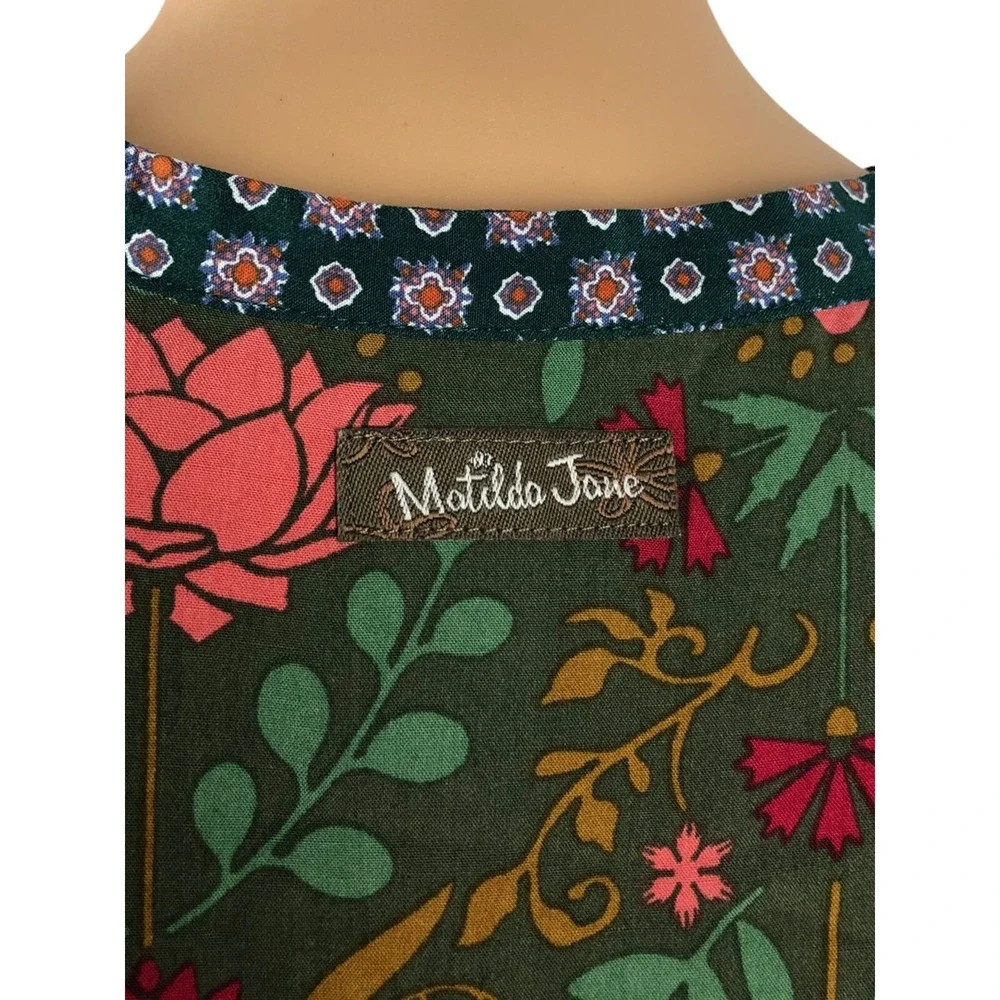Matilda Jane Womens Medium Shift Dress Floral Rayon Green Multicolor Henley EUC